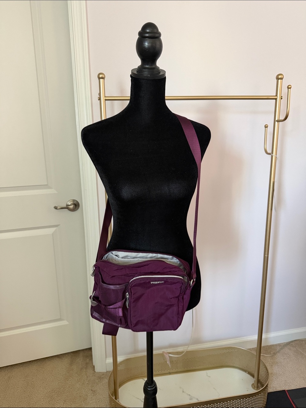 Deep Plum Crossbody Organizer Bag with Multiple Pockets